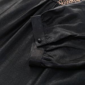 Leopard Collar Black Modest Dress Glittering Silk Plus Size Dress