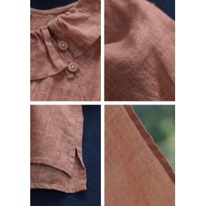 Flouncing Collar Short Sleeves Blouse Lightweight Ramie Blouse