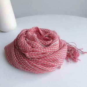 Small Plaid Red Tassel Scarf Black Checkered Linen Shawl