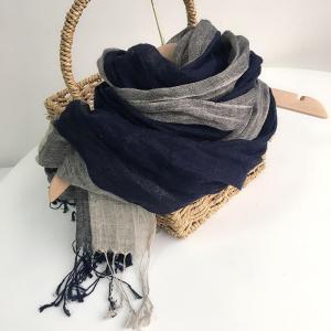 Fall Fashion Navy Blue Linen Scarf Breathable Tassel Shawl