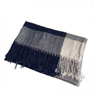 Fall Fashion Navy Blue Linen Scarf Breathable Tassel Shawl