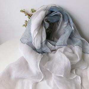 Contrast Colored Pinstriped Linen Scarf for Women