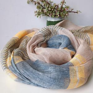 Contrast Colored Pinstriped Linen Scarf for Women