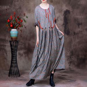 Flouncing Hems Floral Dress Long Tassel Plus Size Midi Dress
