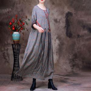Flouncing Hems Floral Dress Long Tassel Plus Size Midi Dress