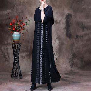 Unique Design Black Hooded Dress Tied Cloak Dress