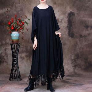 Dolman Sleeves Black Tassel Dress Plus Size Designer Caftan