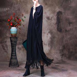 Dolman Sleeves Black Tassel Dress Plus Size Designer Caftan