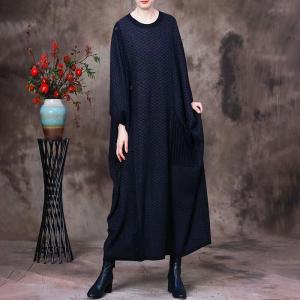 Slanted Buttons Sweater Caftan Dress Dolman Sleeves Wool Dress