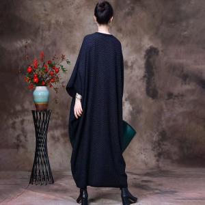 Slanted Buttons Sweater Caftan Dress Dolman Sleeves Wool Dress