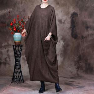 Slanted Buttons Sweater Caftan Dress Dolman Sleeves Wool Dress