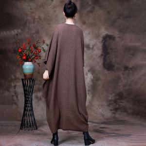 Slanted Buttons Sweater Caftan Dress Dolman Sleeves Wool Dress