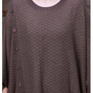 Slanted Buttons Sweater Caftan Dress Dolman Sleeves Wool Dress