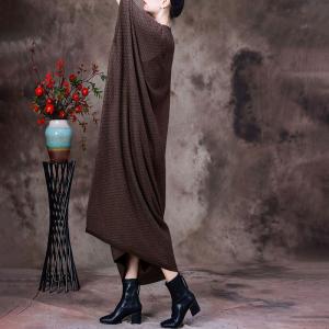 Slanted Buttons Sweater Caftan Dress Dolman Sleeves Wool Dress