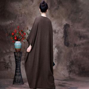 Slanted Buttons Sweater Caftan Dress Dolman Sleeves Wool Dress