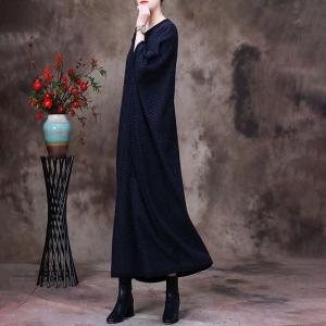 Slanted Buttons Sweater Caftan Dress Dolman Sleeves Wool Dress