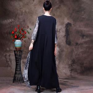 Loose-Fit Printed Layering Dress Long Sleeves Silk Fall Dress