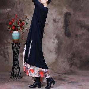 Printed Hem Layering Slit Dress Long Sleeves Side Tied Dress