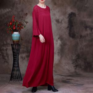Crochet Lace Long Sleeves Elegant Dress Knit Cotton Belted Dress