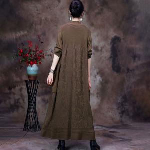 Simple Design Crochet Fall Cardigan Midi Sheer Knitwear