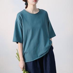 Casual Style Cotton T-shirt Peacock Blue Oversized Tee