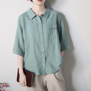 Chest Flap Pockets Linen Blouse Comfy Oversized Work Wear