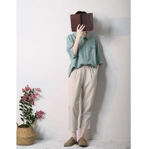 Chest Flap Pockets Linen Blouse Comfy Oversized Work Wear