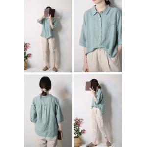 Chest Flap Pockets Linen Blouse Comfy Oversized Work Wear