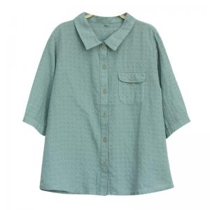 Chest Flap Pockets Linen Blouse Comfy Oversized Work Wear