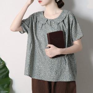 Summer Floral Peasant Blouse Womens Cotton Blouse