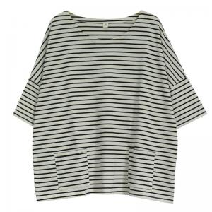 Horizontal Striped Casual Tee Half Sleeves Cotton T-shirt