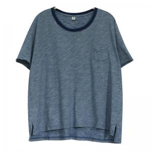 Comfy Crew Neck Cotton T-shirt Pinstriped Blue Tee
