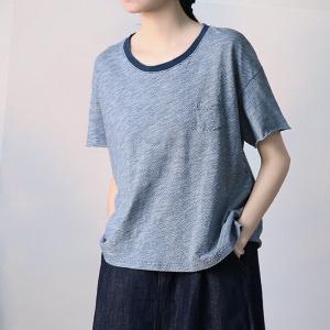 Comfy Crew Neck Cotton T-shirt Pinstriped Blue Tee