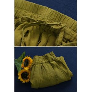 Summer Style Wide Leg Linen Pants Mustard Green Comfy Pants