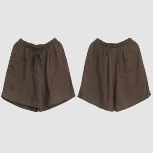 Drawstring Waist Dark Coffee Shorts Wide Leg Linen Shorts