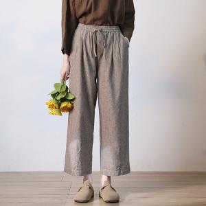 Linen Straight Legs Pants Womens Flax Pull-On Pants