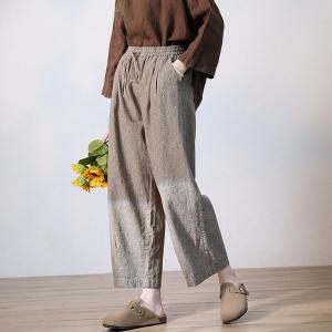 Linen Straight Legs Pants Womens Flax Pull-On Pants