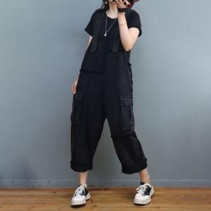 Side Flap Pockets Fringed Overalls Plus Size Jean Dungarees