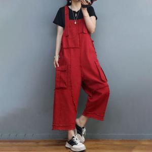 Side Flap Pockets Fringed Overalls Plus Size Jean Dungarees