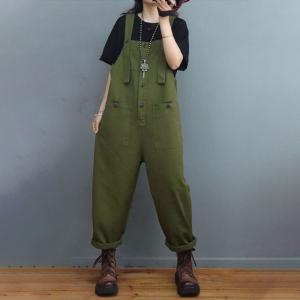 Street Chic Plain Loose Overalls Cotton Comfy Gardening Attire