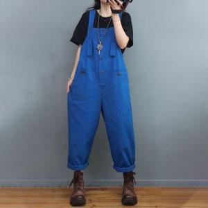 Street Chic Plain Loose Overalls Cotton Comfy Gardening Attire