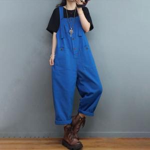 Street Chic Plain Loose Overalls Cotton Comfy Gardening Attire