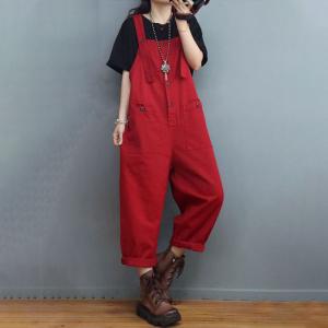 Fall Style Casual Cotton Dungarees Loose Straight Legs Overalls