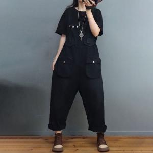 90s Trendy Straight Leg Overalls Pockets Décor Jean Bib Overalls