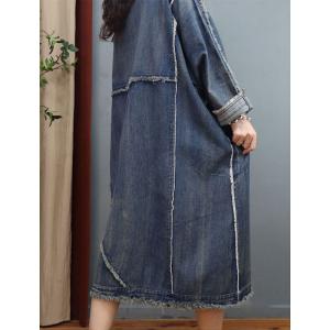 Raw Hem Plus Size Denim Caftan Big Pocket Stone Wash Dress