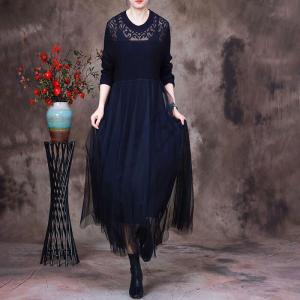 Empire Waist Gauze Midi Dress Knit Linen Sweater Dress