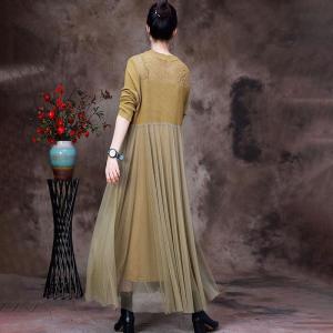 Empire Waist Gauze Midi Dress Knit Linen Sweater Dress