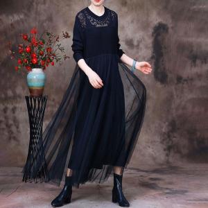 Empire Waist Gauze Midi Dress Knit Linen Sweater Dress