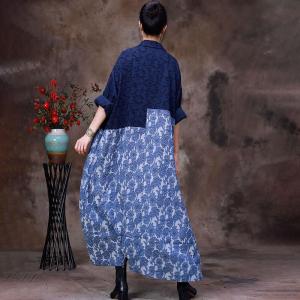 Blue Flowers Prints Long Cardigan Jacquard Designer Shirt Dress