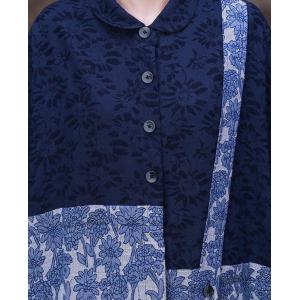 Blue Flowers Prints Long Cardigan Jacquard Designer Shirt Dress